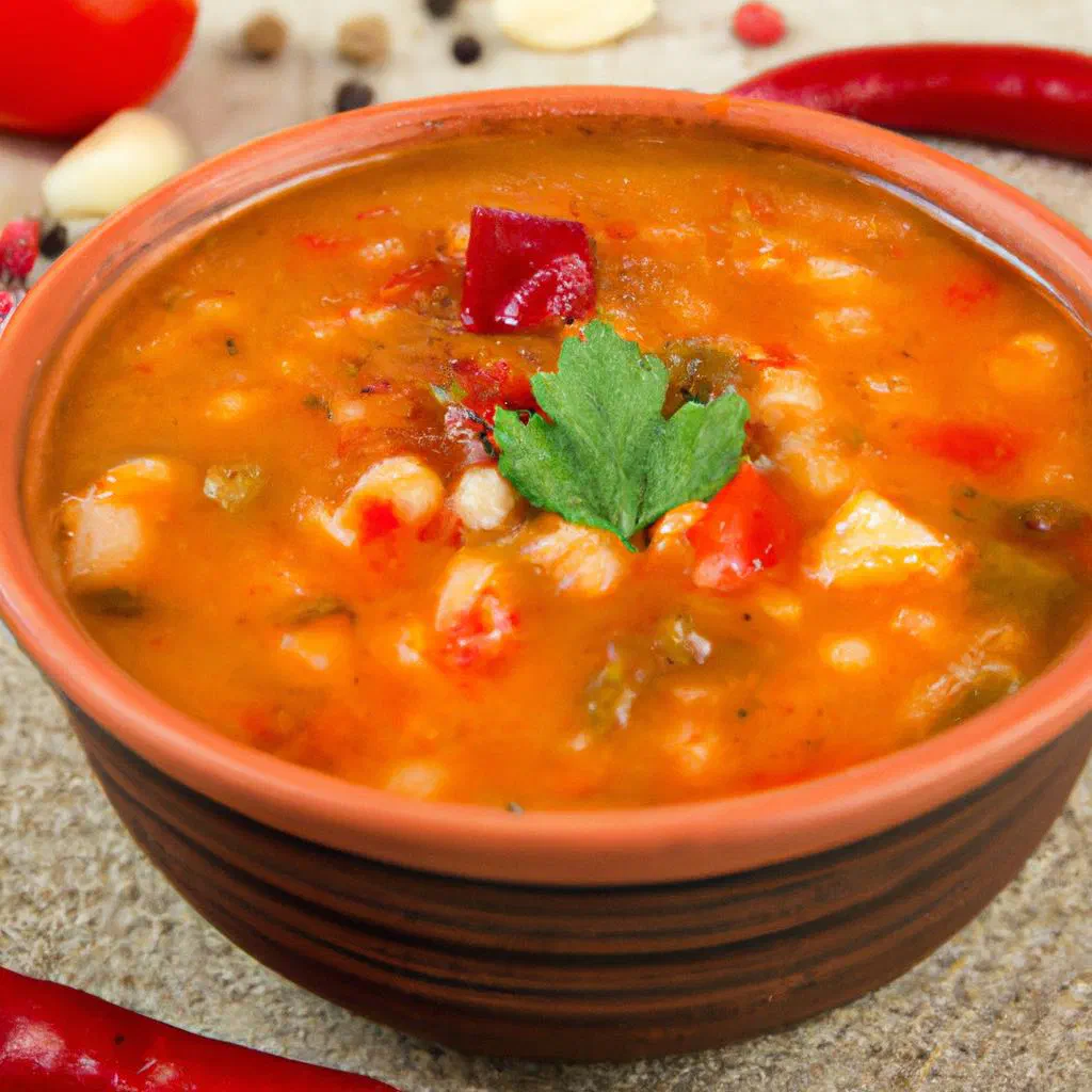 A bowl of Moroccan harira soup with lentils, chickpeas and fresh herbs, served with lemon wedges