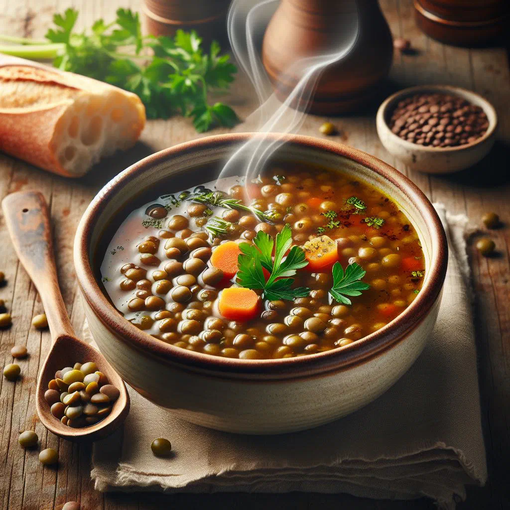 Moroccan lentil soup garnished with fresh parsley in a bowl