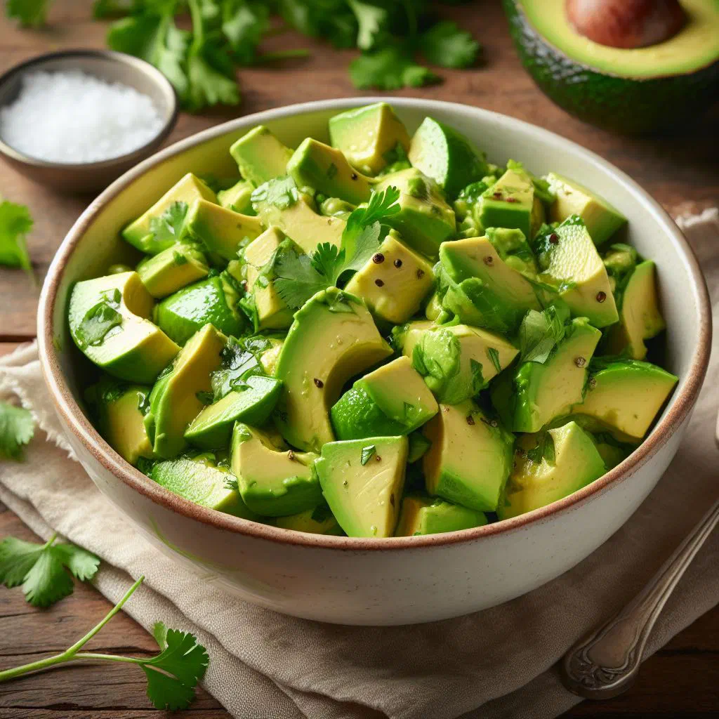 Fresh Moroccan avocado salad with tomatoes, red onion and herbs