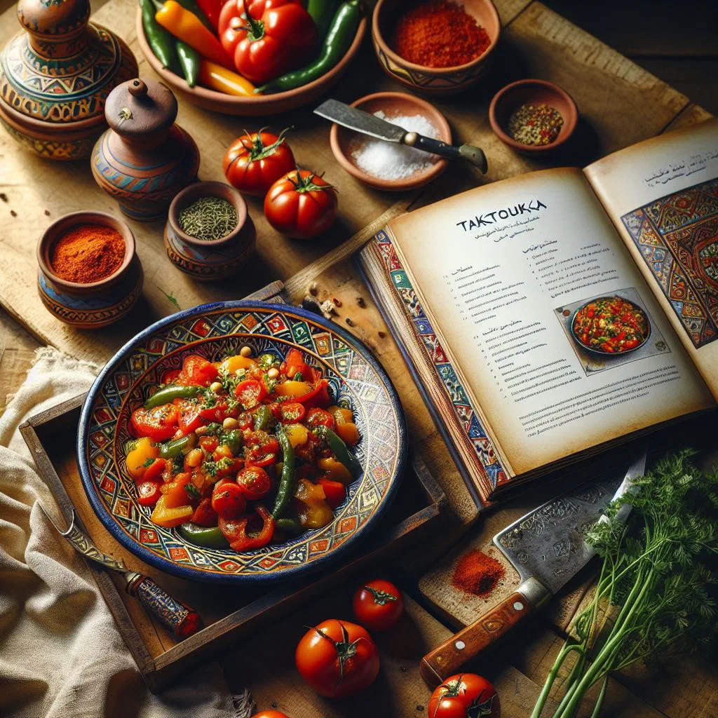 Moroccan taktouka of grilled peppers and tomatoes garnished with parsley