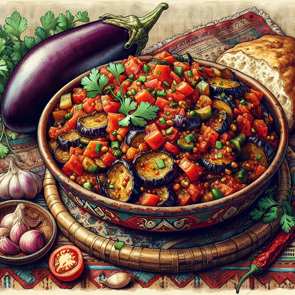 Moroccan zaalouk d’aubergine garnished with fresh coriander