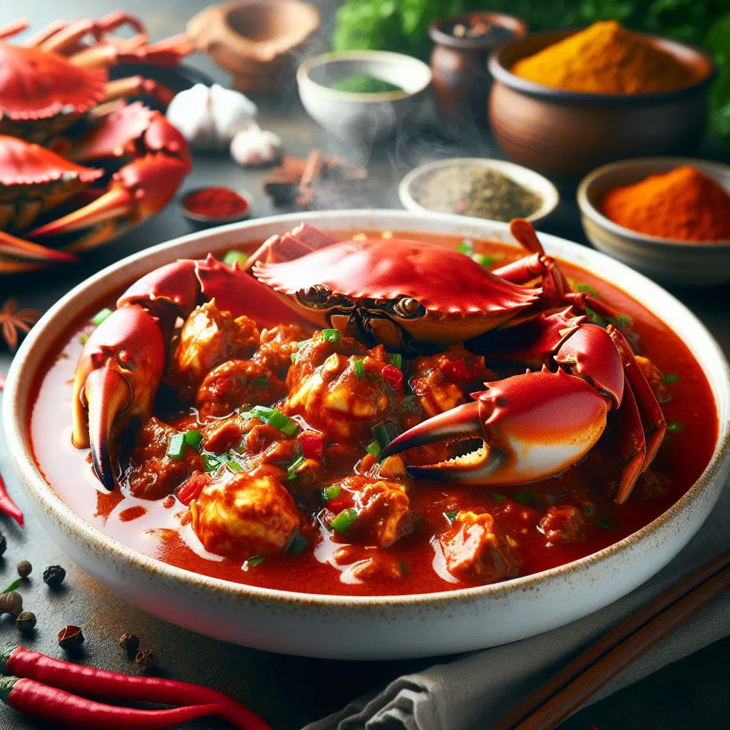 Mozambican crab curry in coconut sauce garnished with fresh coriander