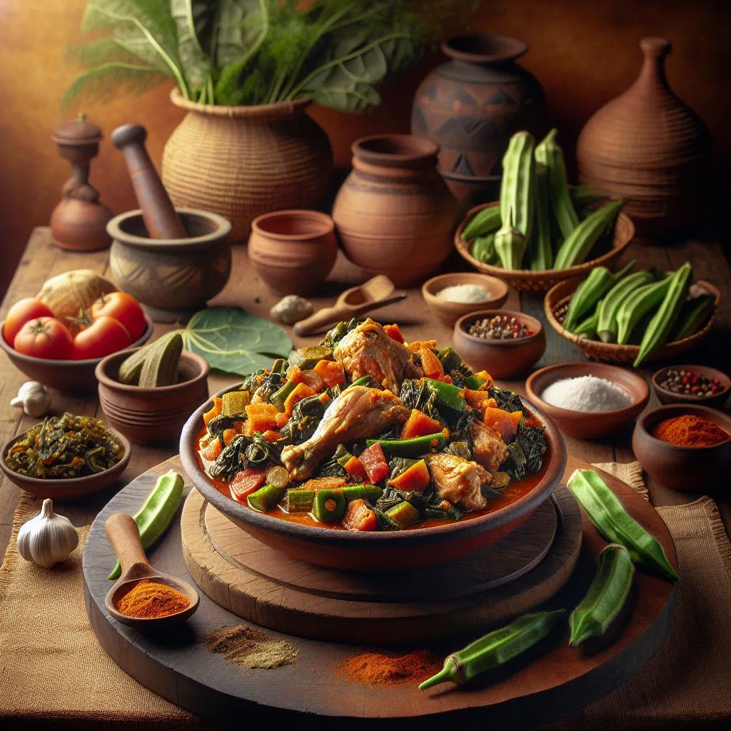 Chicken in a spiced peanut and coconut sauce garnished with fresh coriander