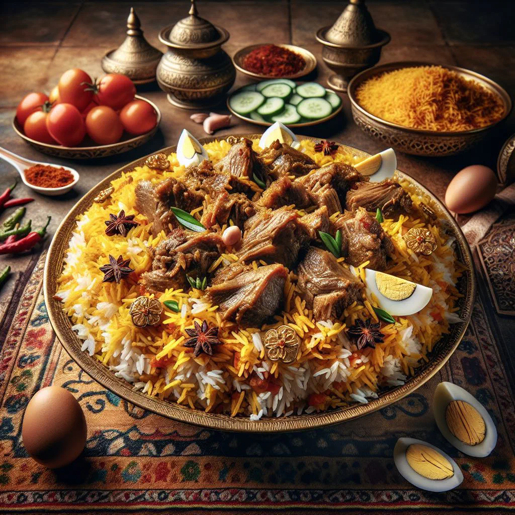 Fragrant Burmese biryani with tender meat and fresh coriander