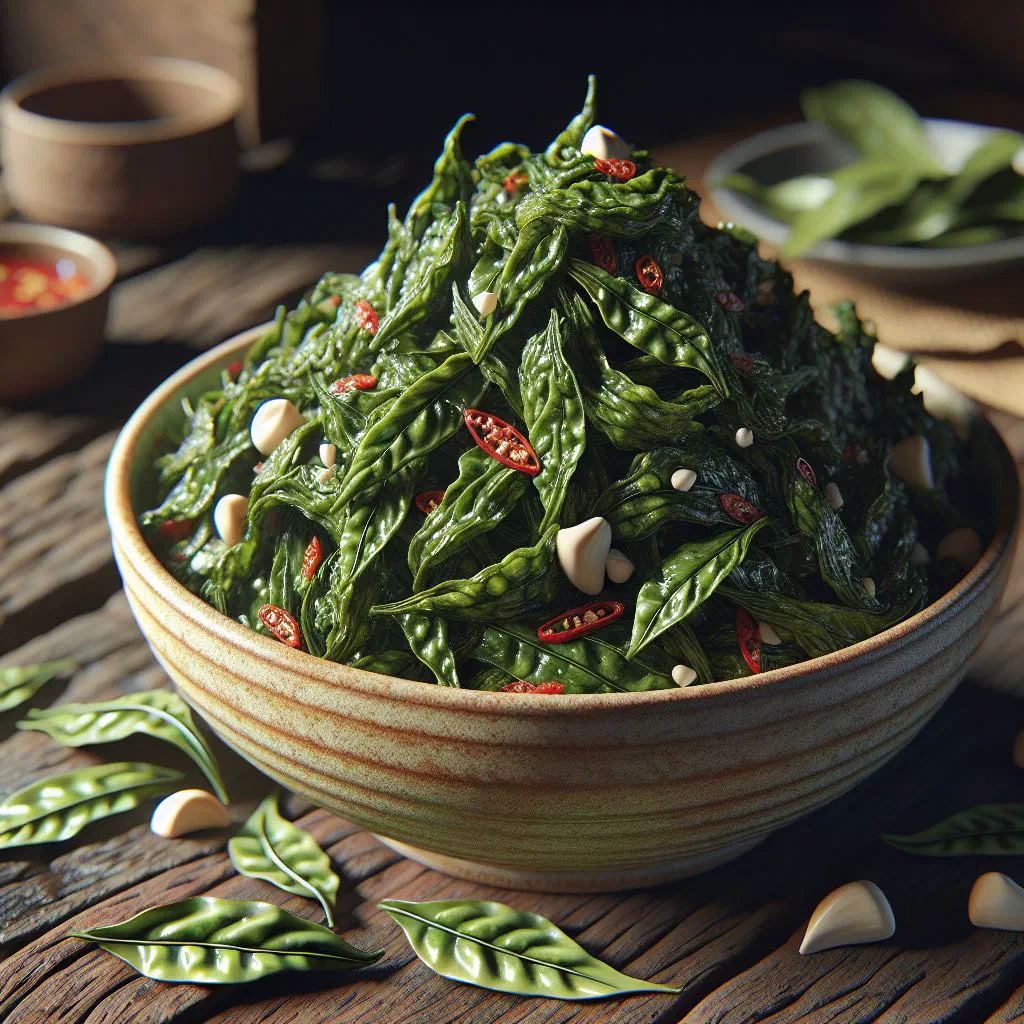 Burmese pickled tea leaves with roasted peanuts, garlic and lime wedges