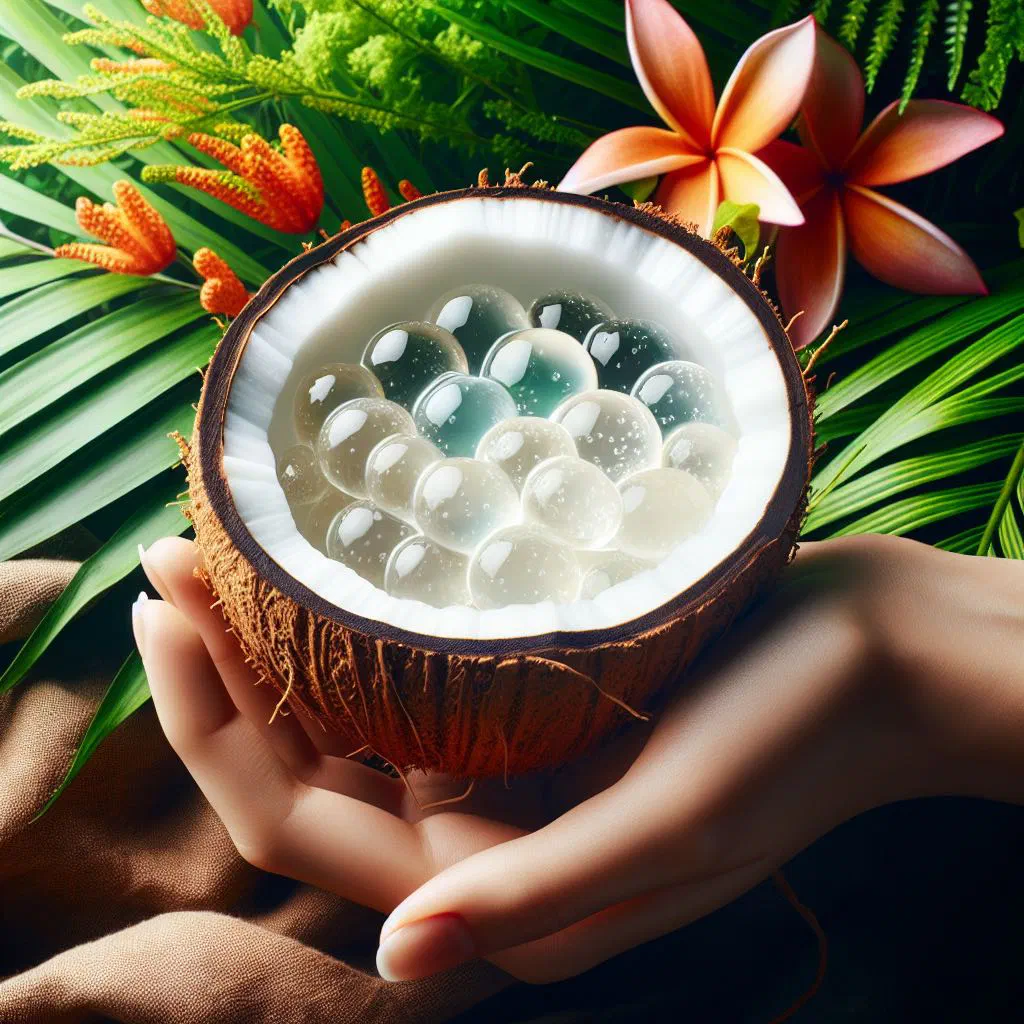 Squares of Burmese coconut jelly garnished with grated coconut