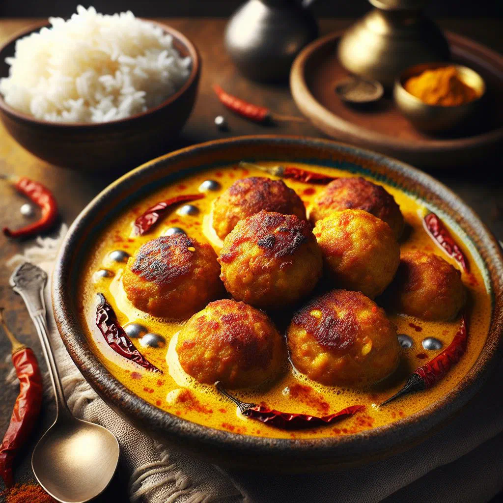 Golden Burmese fish cakes simmering in a coconut curry sauce with fresh coriander and lime