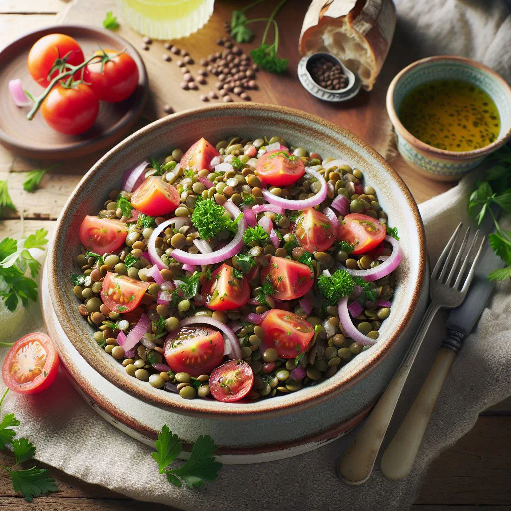 Burmese lentil salad with tomato, carrot and fresh coriander in a bowl