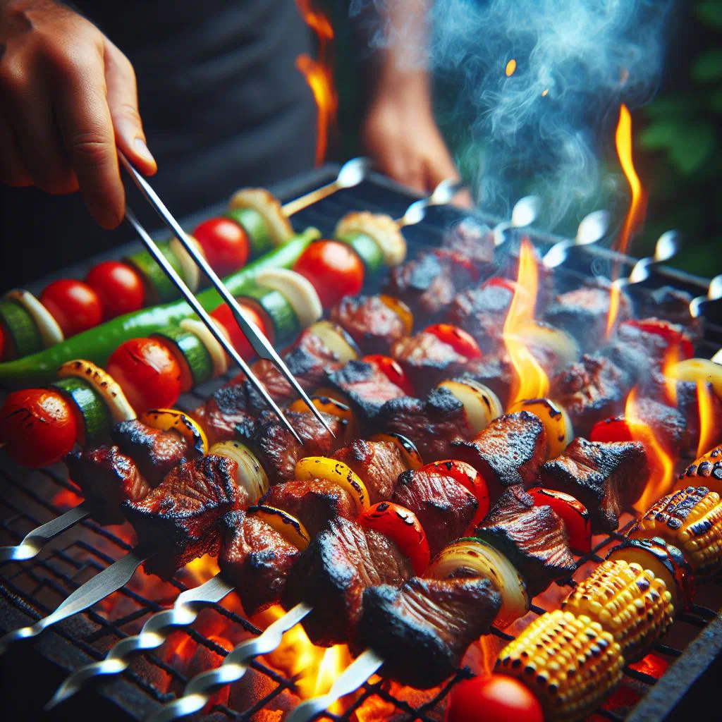 Grilled Burmese pork skewers garnished with fresh coriander
