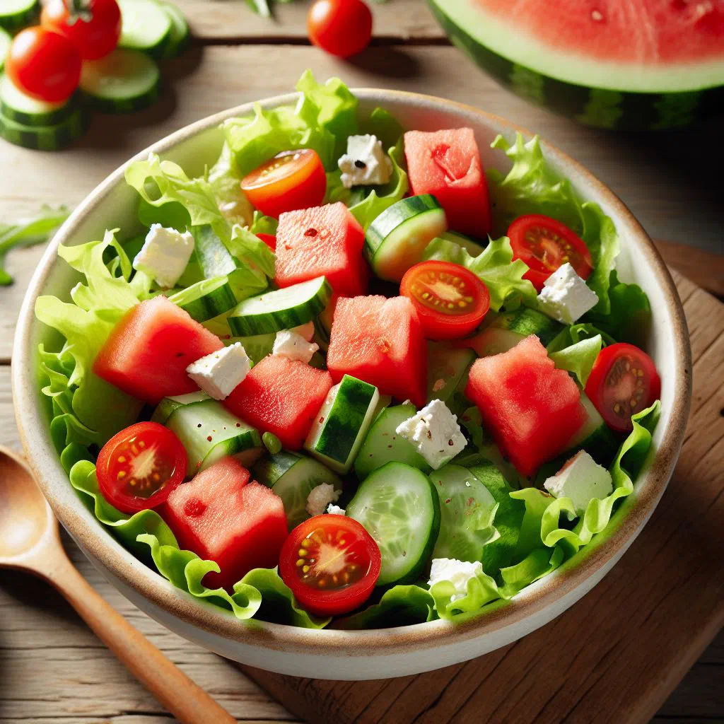 Burmese watermelon salad with red onion, chilli and fresh coriander