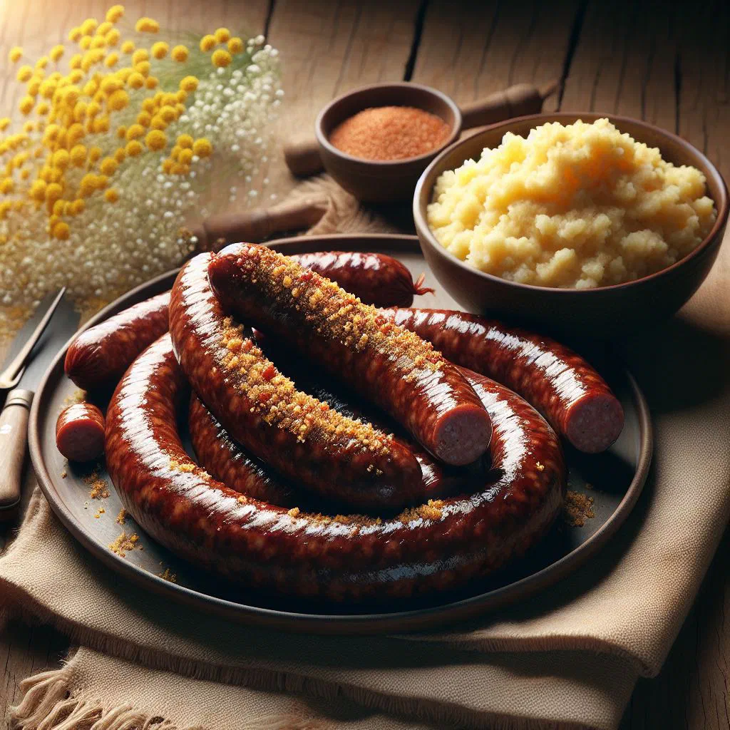 Coiled boerewors sausage grilling over the coals of a braai
