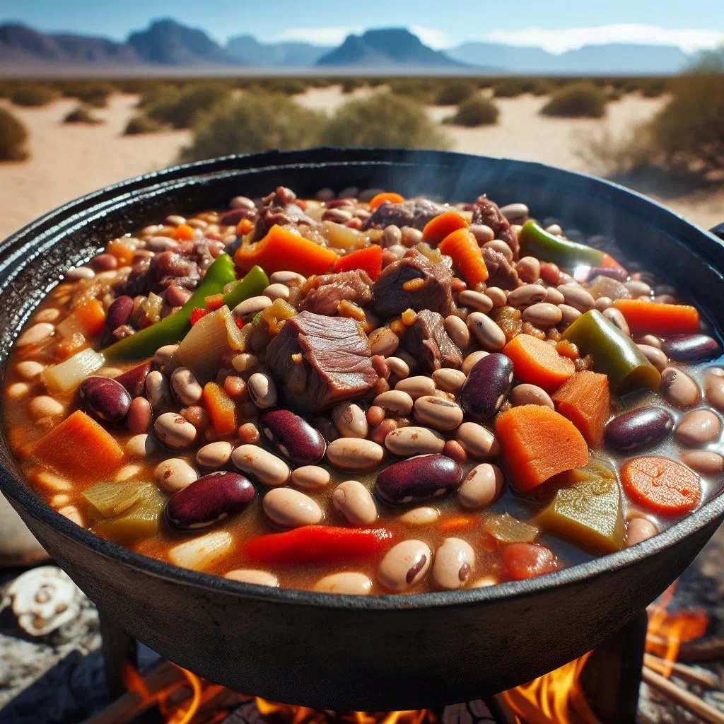 Namibian bean stew with carrots and peppers in a rustic bowl
