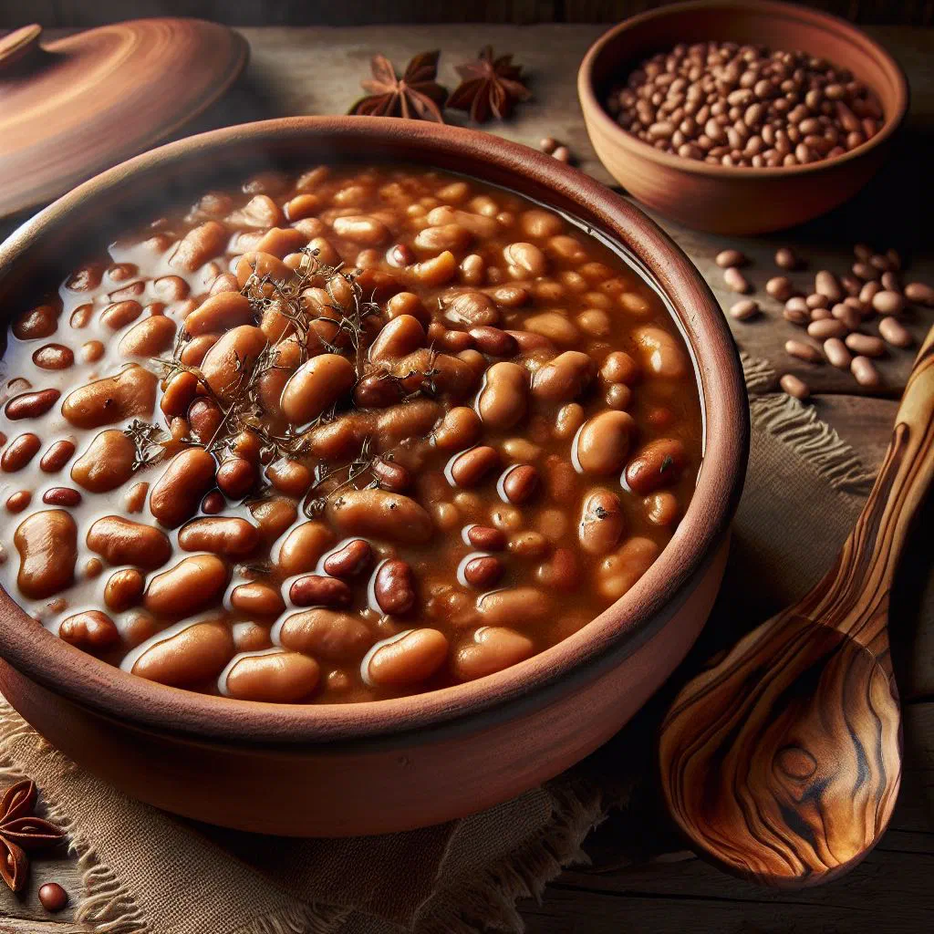 Bowl of Namibian stewed beans with peppers and fresh coriander