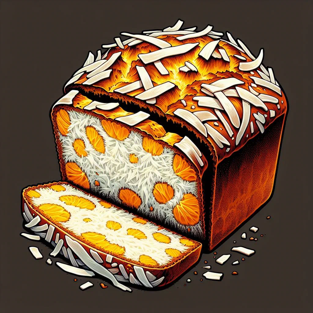 Golden loaf of Nauruan coconut bread dusted with grated coconut