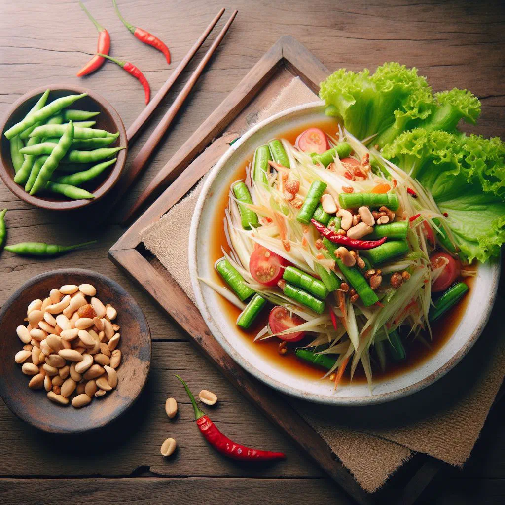 Green papaya salad with shredded carrot, chilli and fresh coriander
