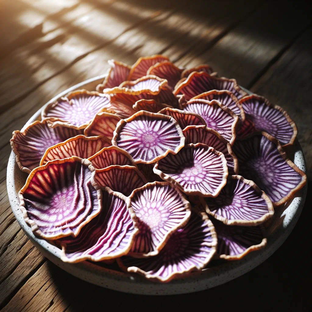 A bowl of golden, crispy taro chips sprinkled with salt