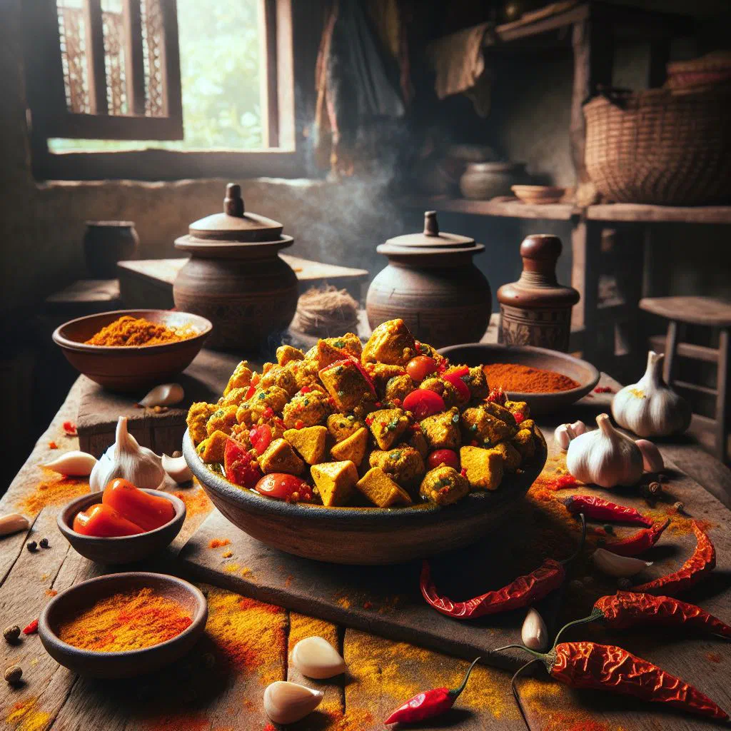 Bowl of Chhurpi Ka Achar, a Nepalese fermented cheese pickle with green chilli and coriander