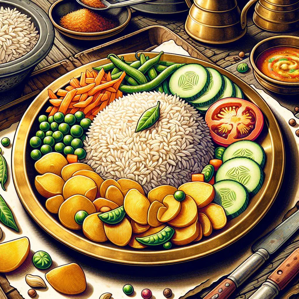 Chiura ko tarkari with flattened rice, mixed vegetables and fresh coriander