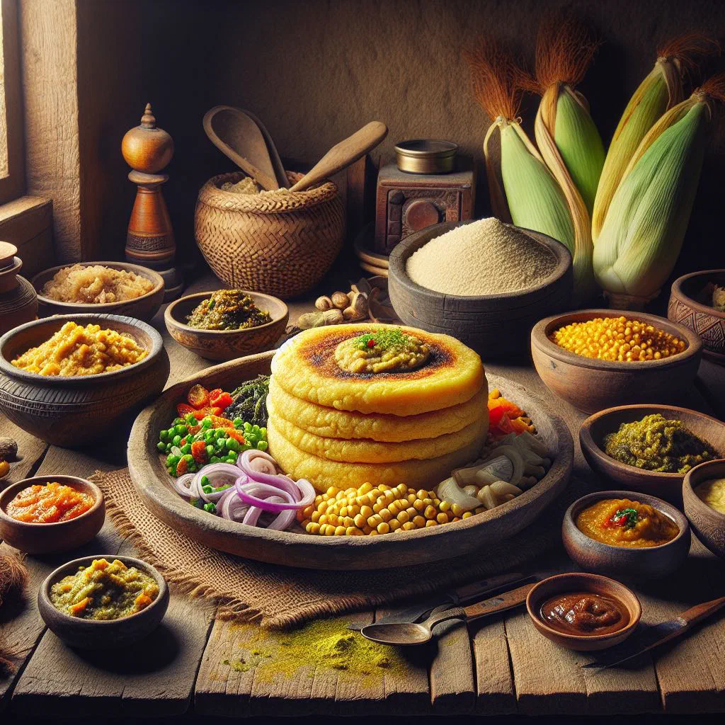 Bowl of creamy Nepalese dhido served with lentils and vegetables