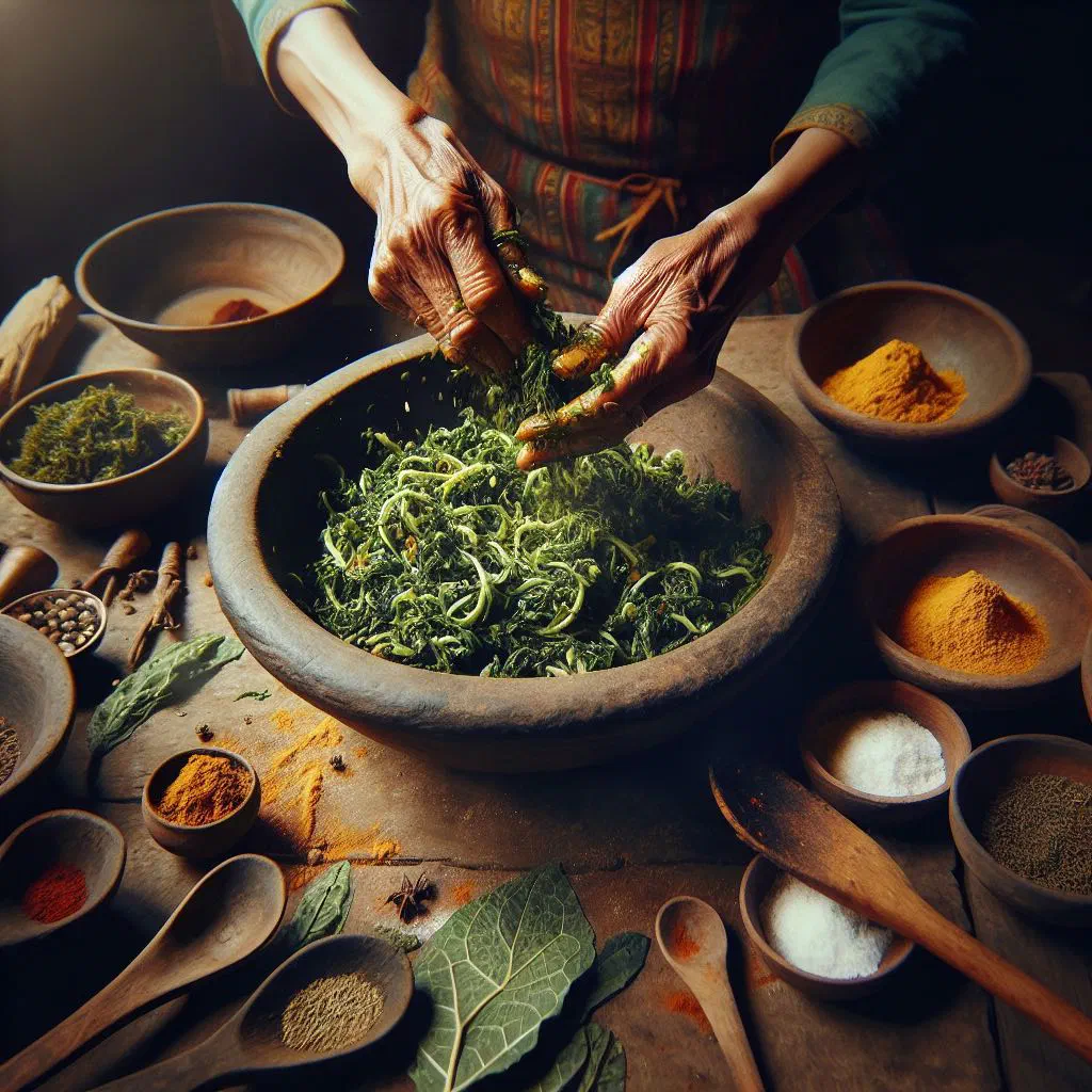 Gundruk sadheko salad of fermented greens with tomato, onion and coriander