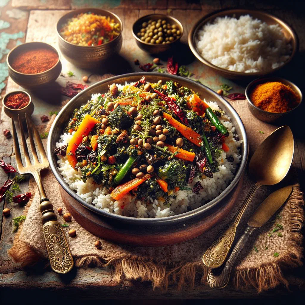 Spiced mixed vegetable curry garnished with fresh coriander
