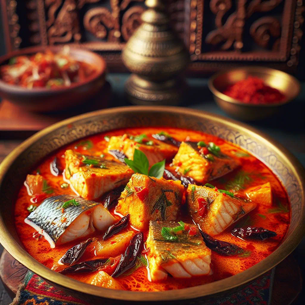 Nepalese fish curry in a bowl garnished with fresh coriander