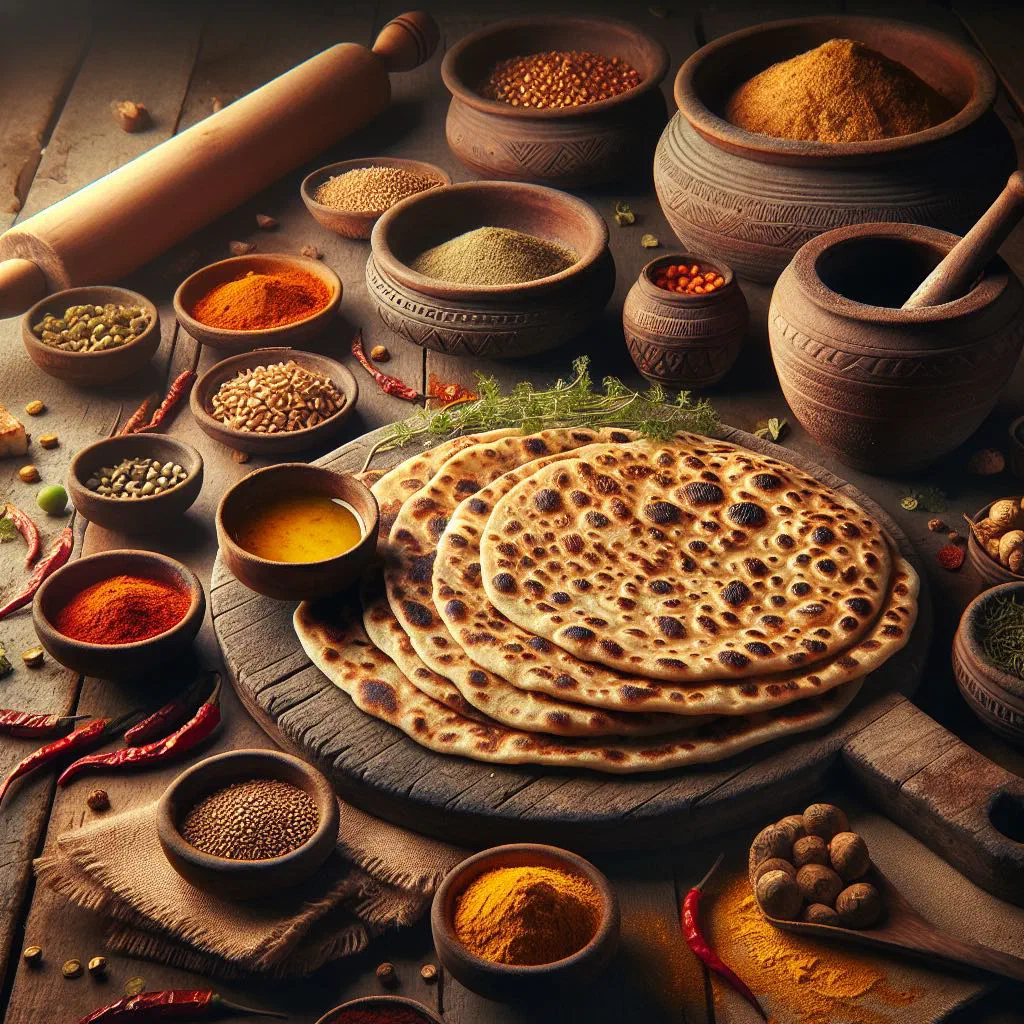 Golden pan-fried methi ko paratha flatbreads flecked with fenugreek leaves