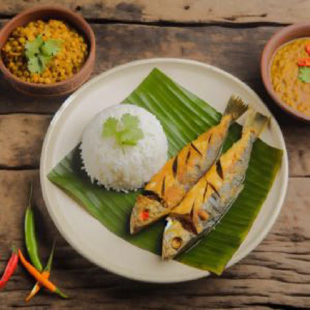 Spiced Nepalese fish with fresh herbs on a plate