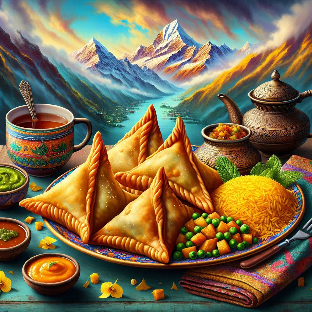 Crisp golden Nepalese samosas filled with spiced potatoes and peas