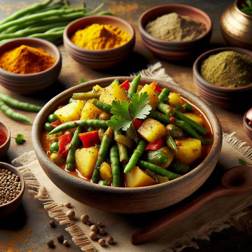 A bowl of Tarkari Ko Jhol, a golden Nepalese vegetable stew served with rice