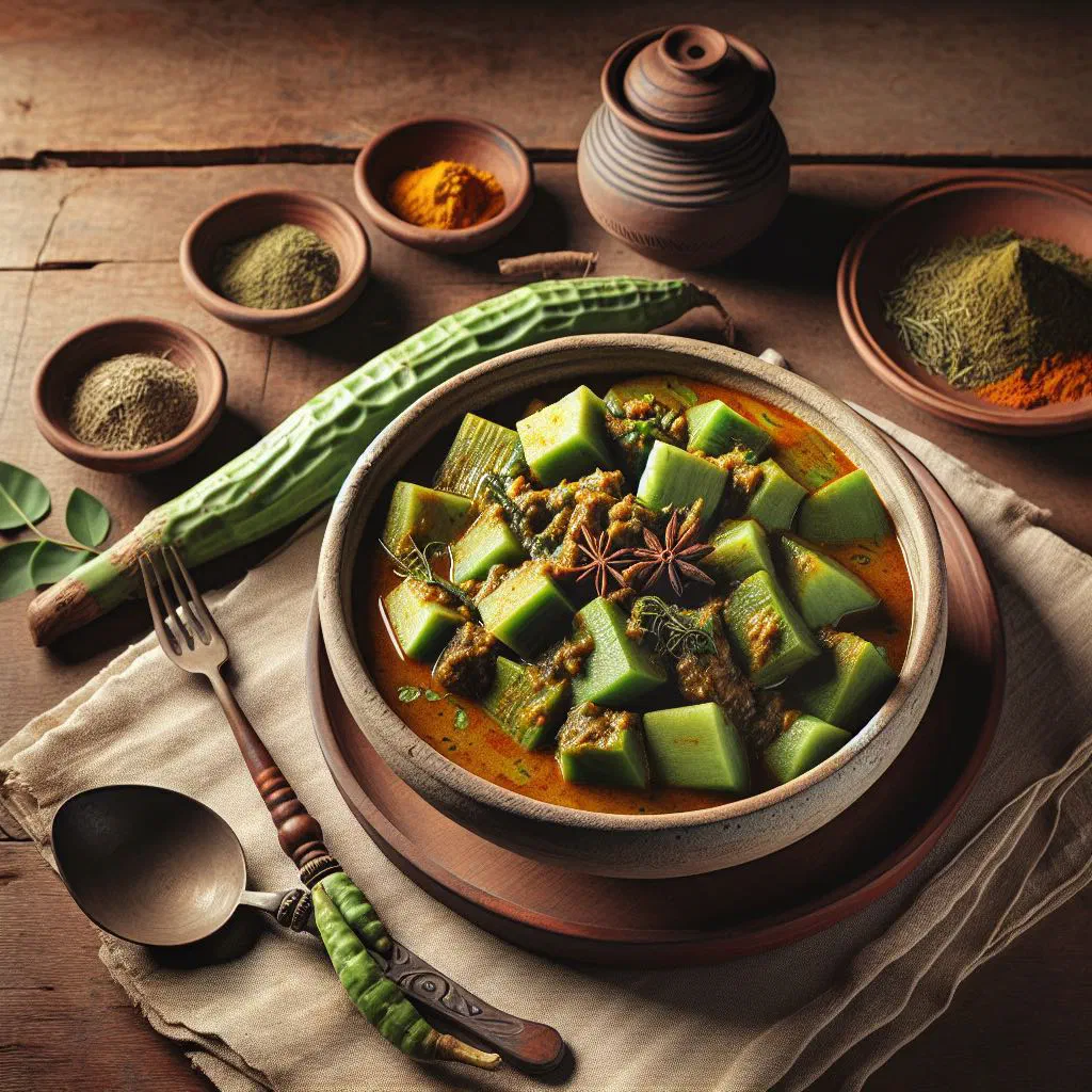 Spiced tarul curry garnished with fresh coriander in a bowl