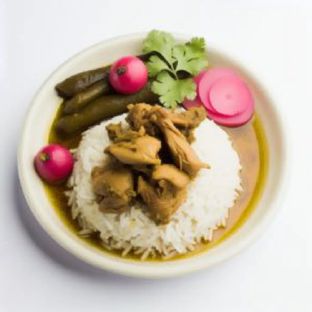 Timuri chicken simmered with spices and garnished with fresh coriander