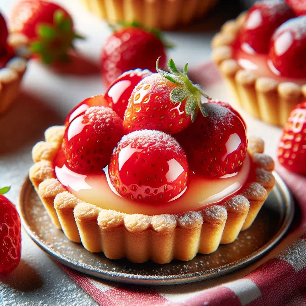 Dutch strawberry tartlets with vanilla custard and glazed fresh strawberries