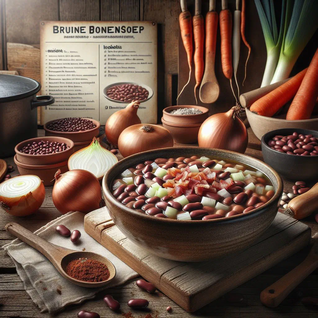 Bowl of Dutch brown bean soup with carrots and fresh herbs