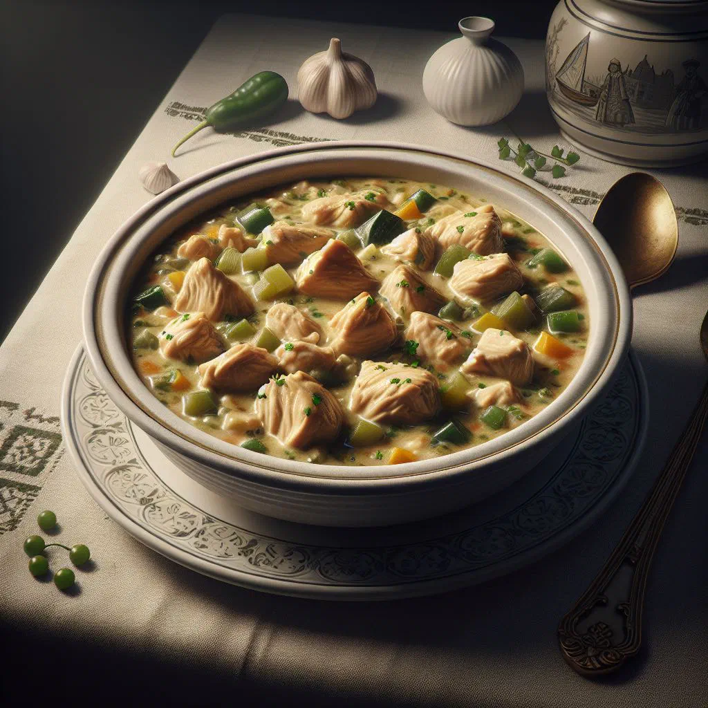 Creamy Dutch chicken ragout with carrots garnished with fresh parsley