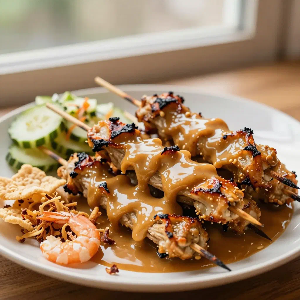 Grilled chicken satay skewers served with peanut sauce