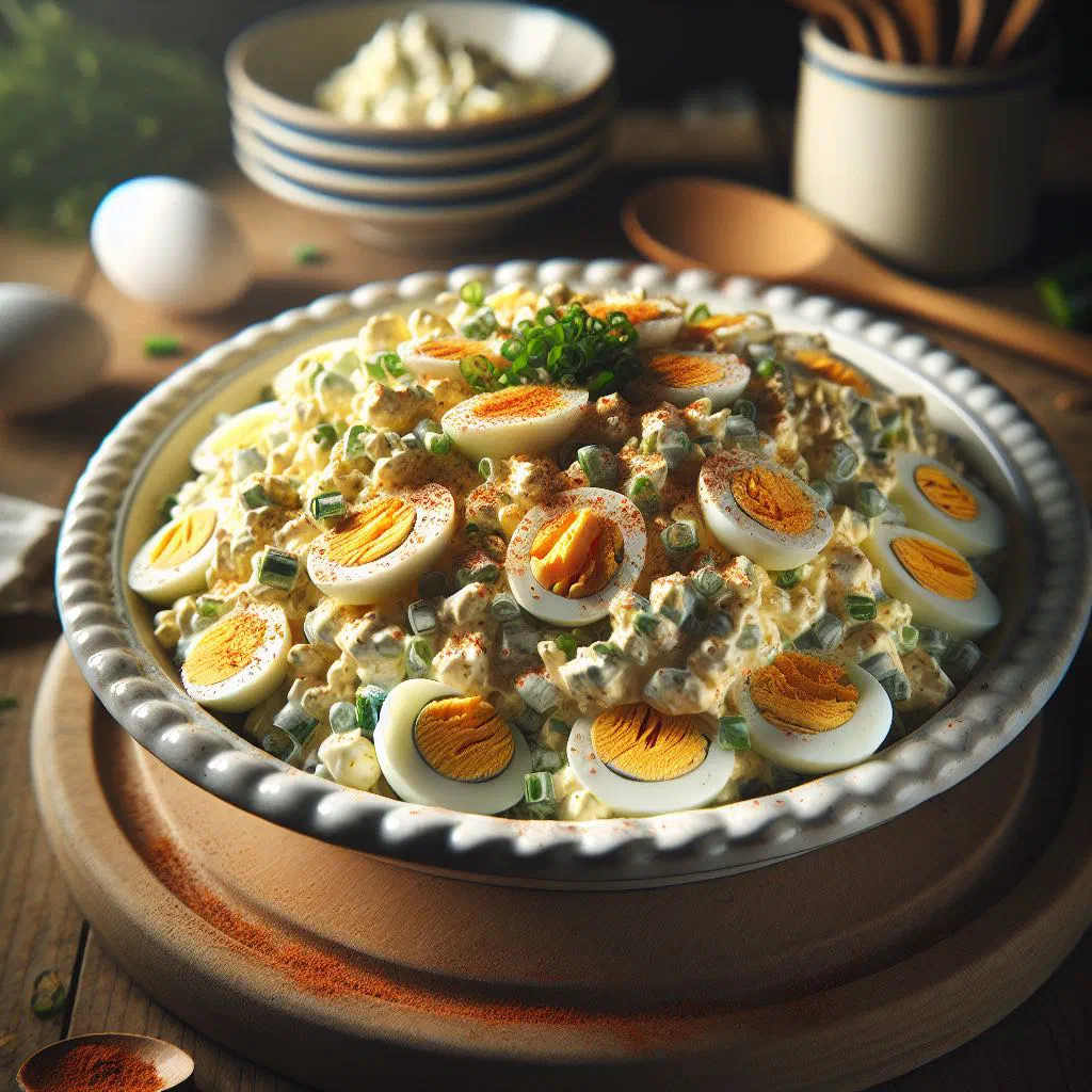 Creamy Dutch egg salad garnished with fresh chives