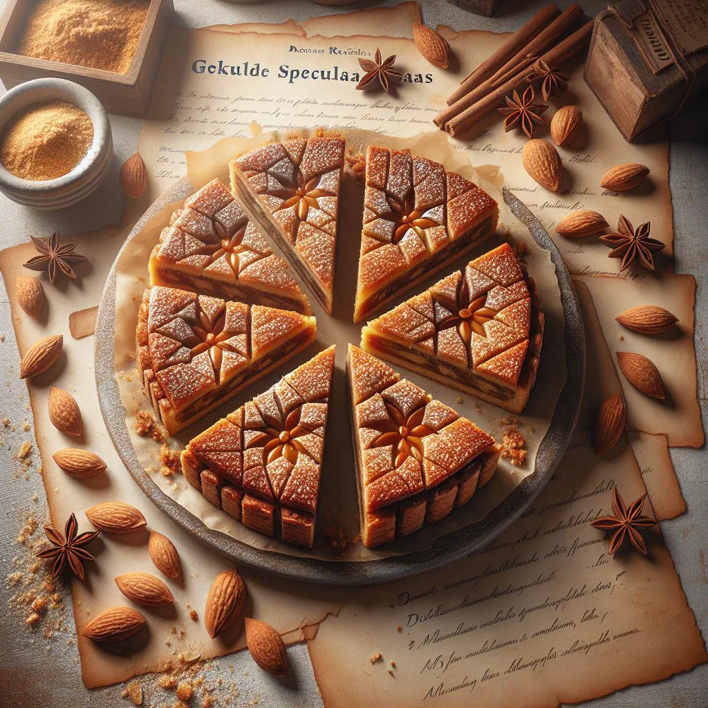 Golden Dutch gevulde speculaas filled with almond paste, cut into squares