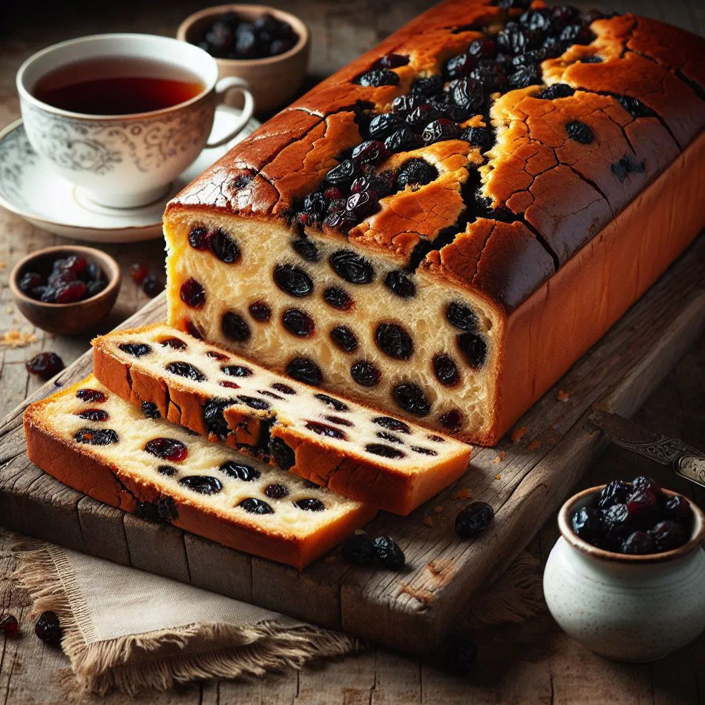 Sliced Hengelose krentenwegge raisin bread spread with butter