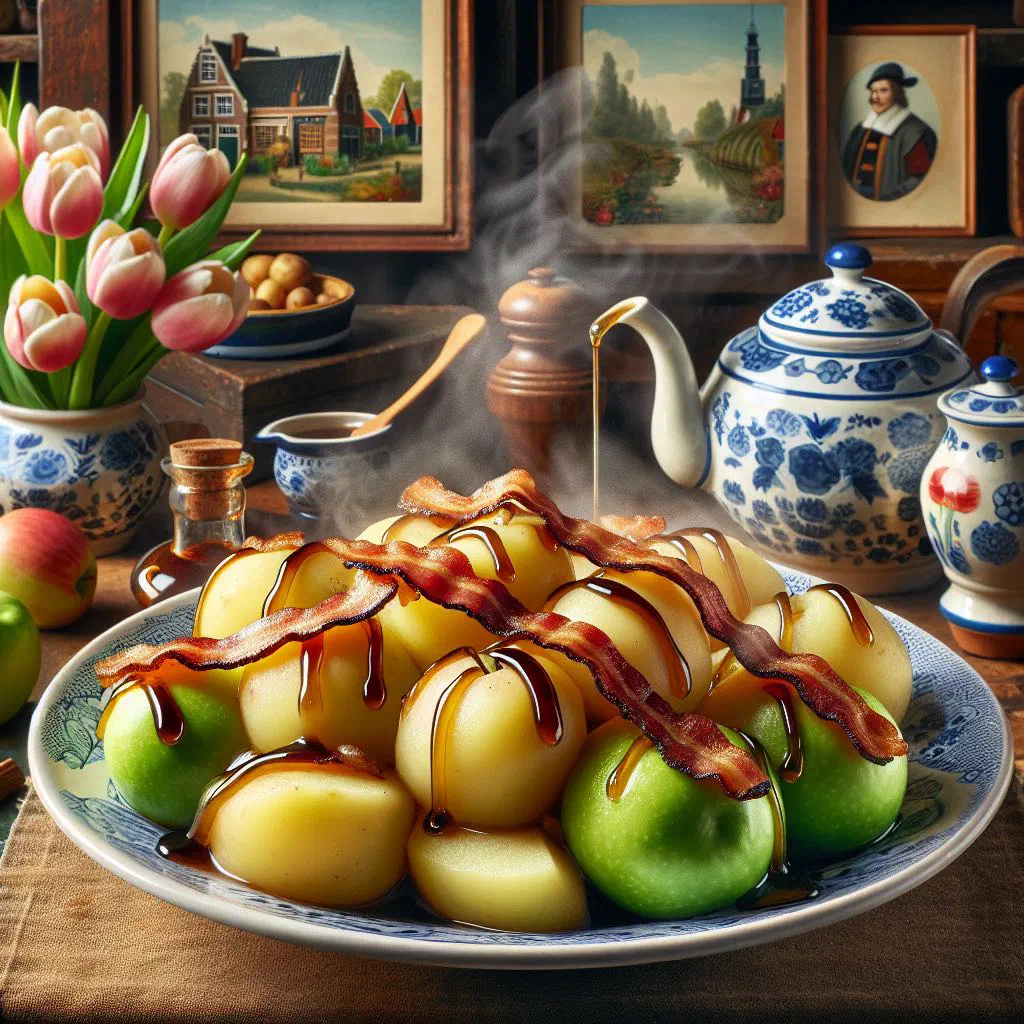 Hete bliksem, a Dutch mash of potatoes, apples and onions, served in a rustic bowl