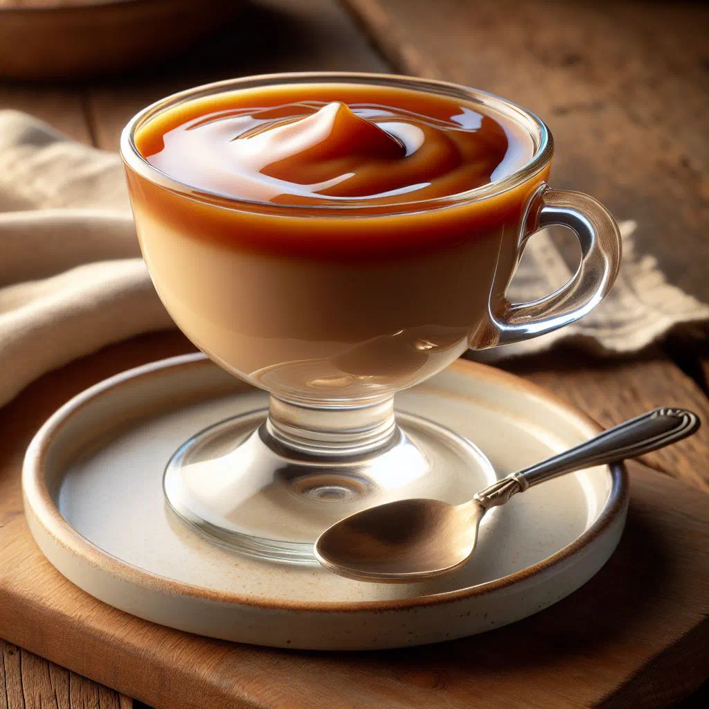 Creamy coffee-flavoured Hopjesvla custard served in a glass