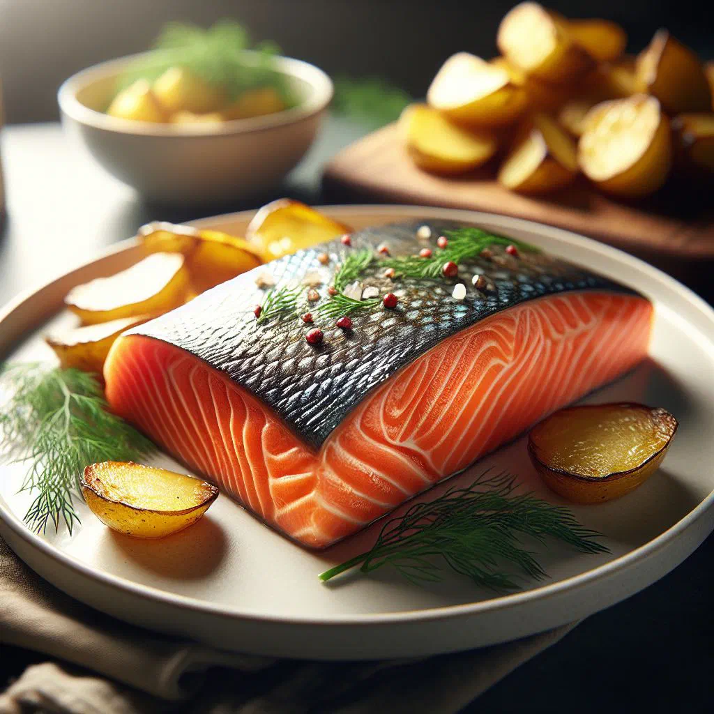 Baked lemon sole fillet with vegetables, lemon and fresh herbs