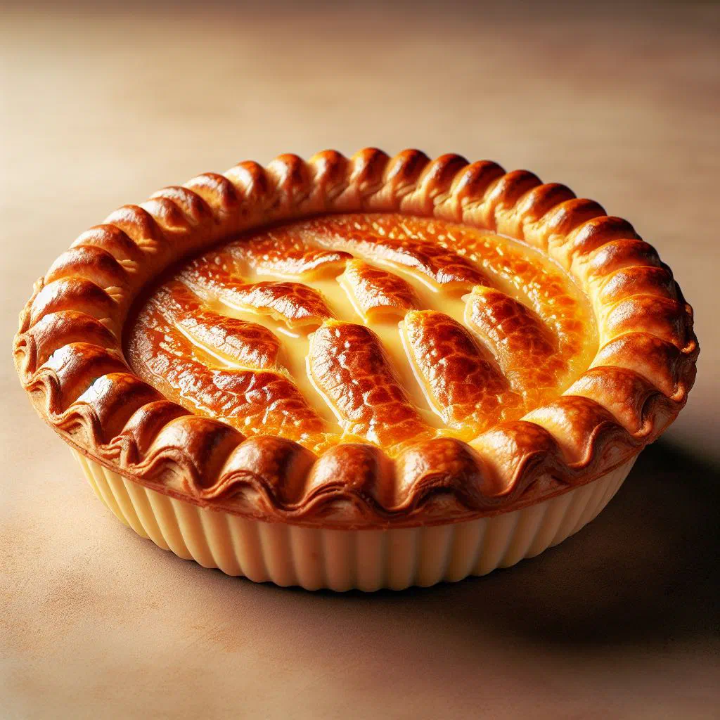 Limburgse rijstvlaai with golden rice pudding filling in a shortcrust base