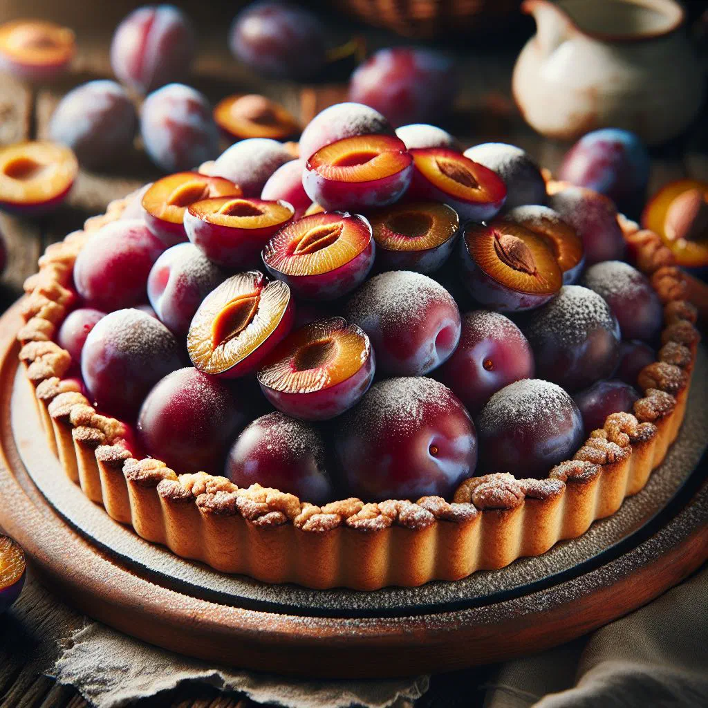 Dutch pruimenvlaai plum tart with a golden shortcrust base