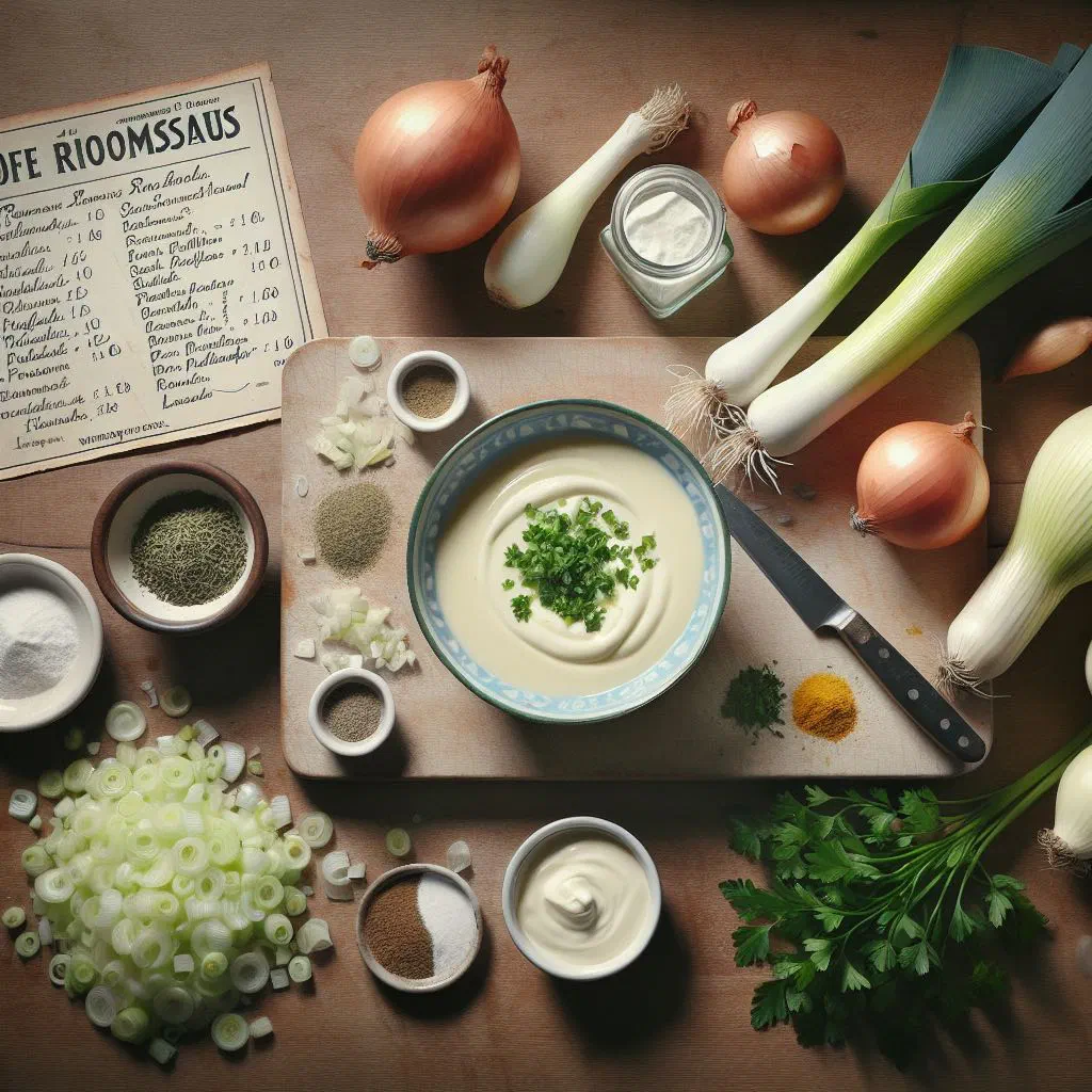 Creamy Dutch sour cream sauce in a small bowl topped with fresh dill