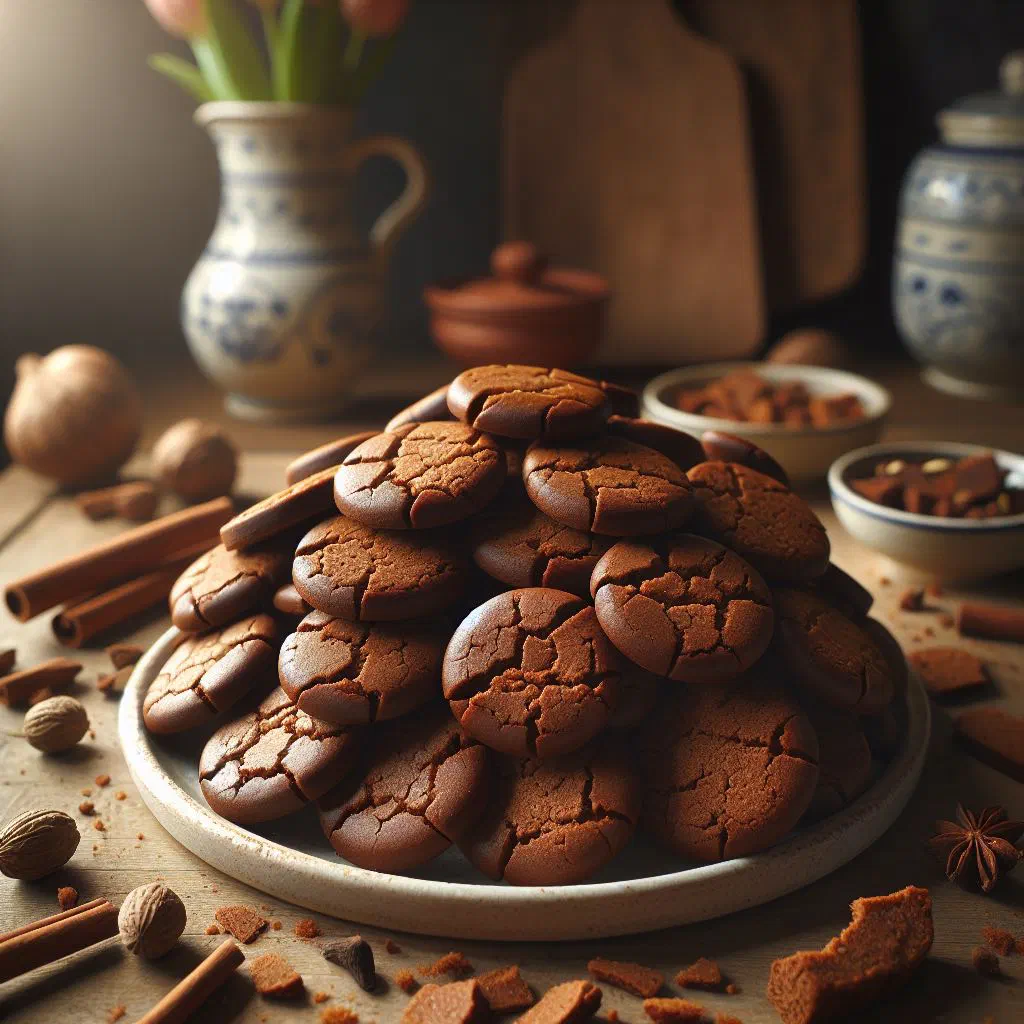 Broken pieces of crisp Dutch speculaasbrokken spiced biscuits