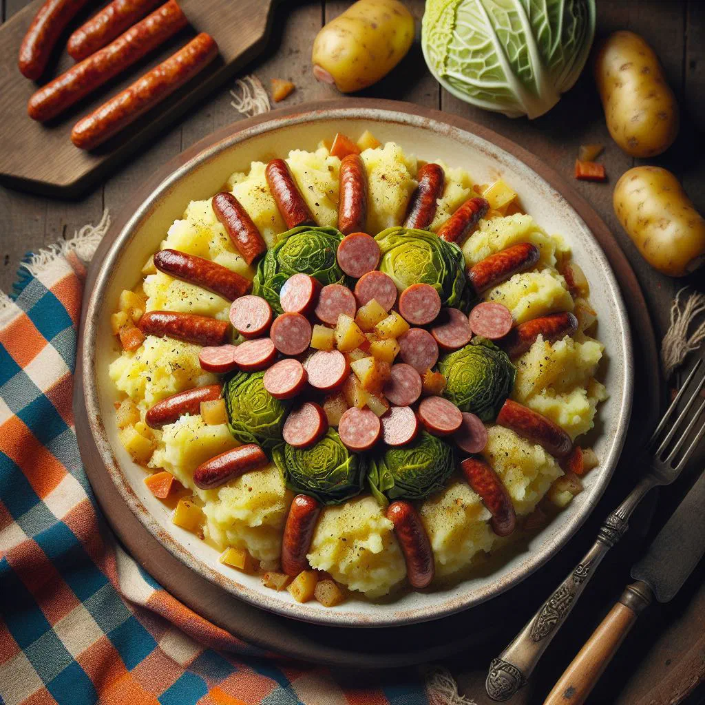 Creamy Dutch pointed cabbage and potato mash served in a deep bowl