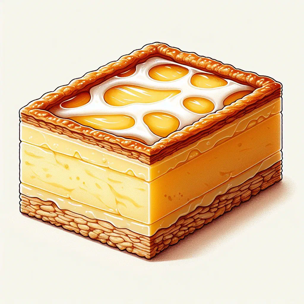 Tompoes pastry with pink icing and vanilla cream between puff pastry layers