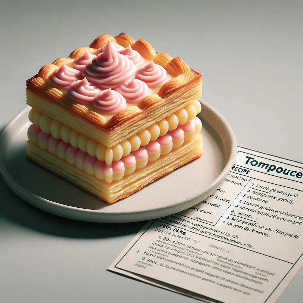 Tompouce pastries with vanilla custard and bright pink icing