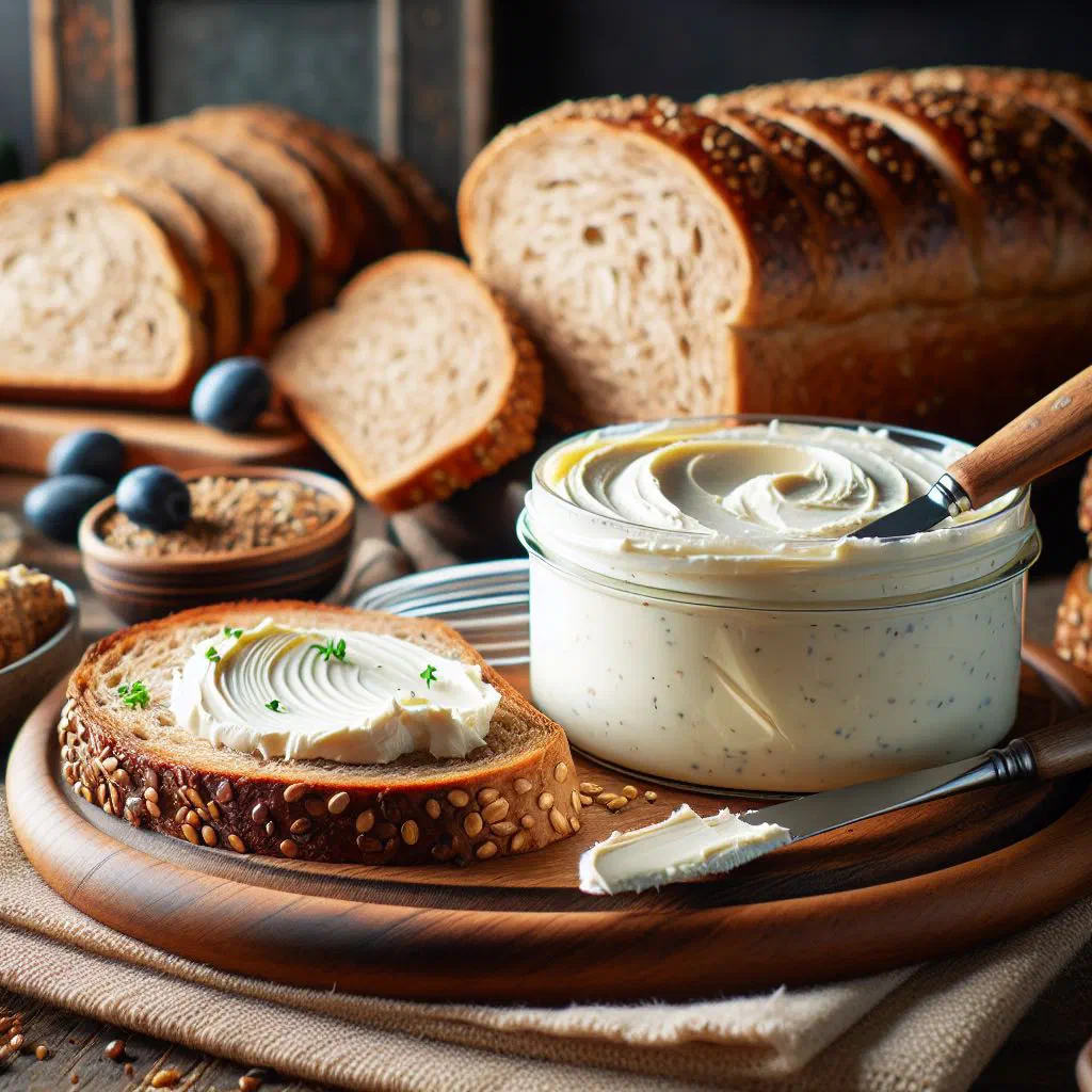 Creamy Dutch dairy spread in a bowl garnished with fresh herbs